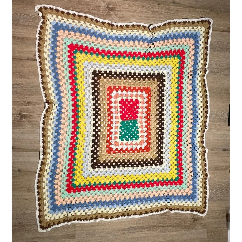 Handmade Colorful Crochet Blanket Throw Afghan Granny Square Knit 48